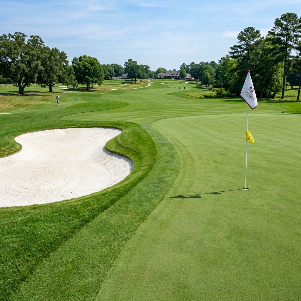 Green golf turf sand bunker