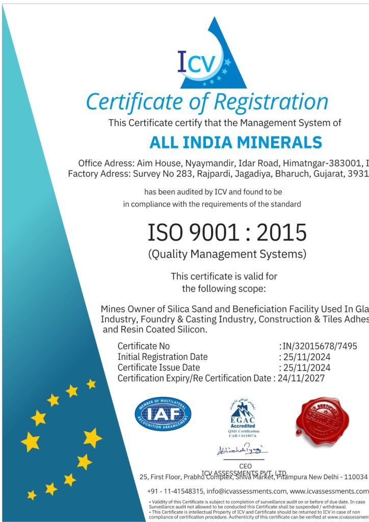 ISO 9001:2015 Certificate of Registration - All India Minerals